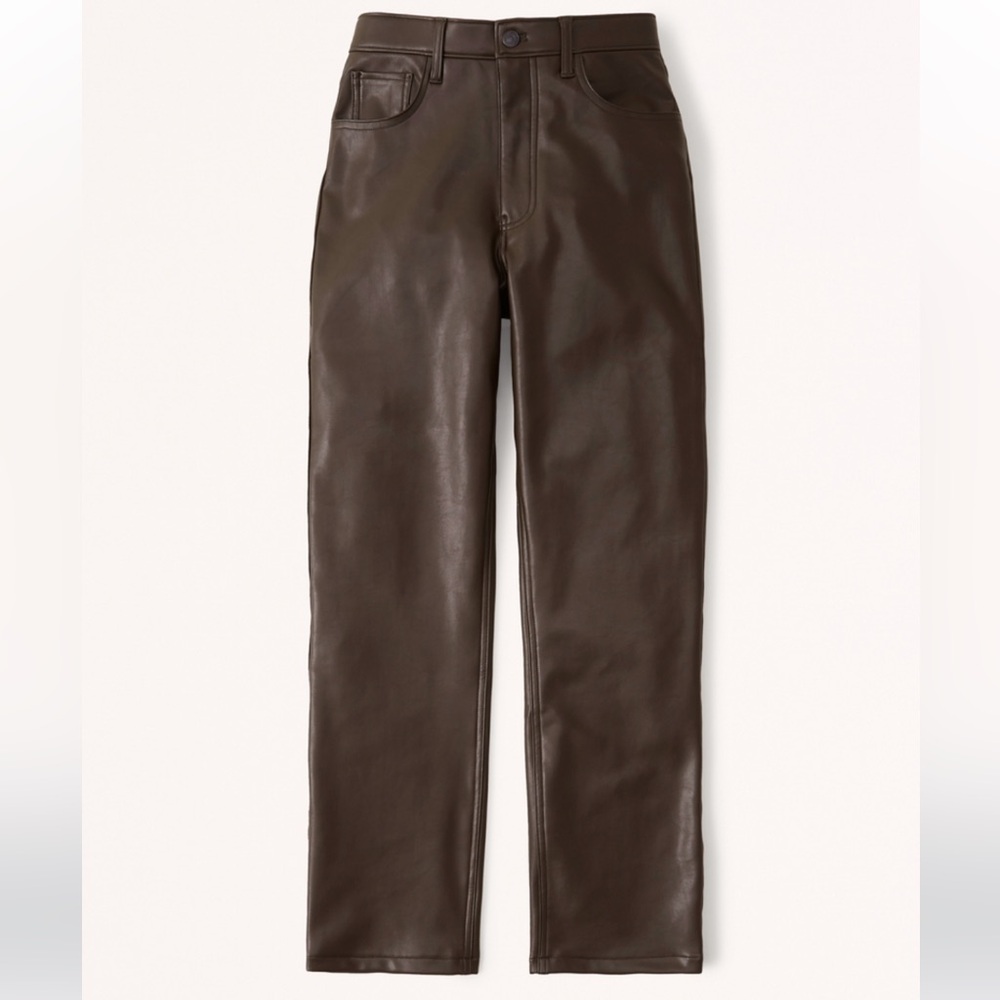 Abercrombie & Fitch The 90s Straight Ultra High Rise Brown Leather Pants